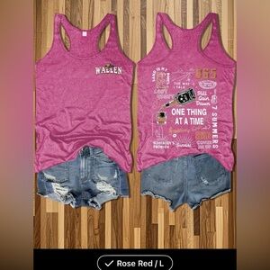 Heather Raspberry Graphic Racerback Tank - "One Thing At A Time" Morgan Wallen